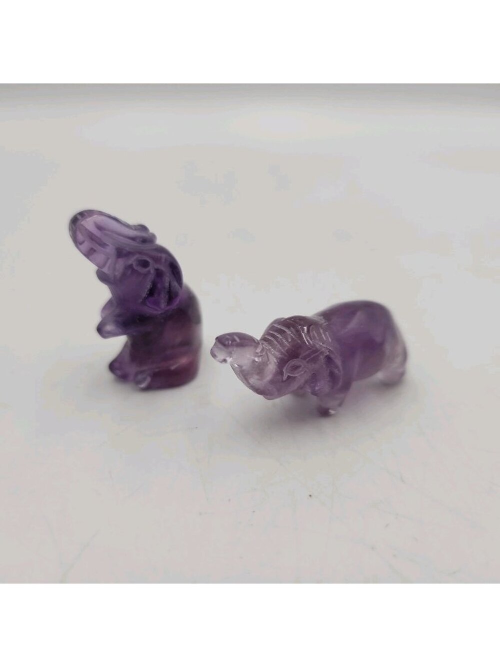 Amethyst Crystal Elephant Statue 1.5 Inch Carved Sculpture Figurine Stone Set 2